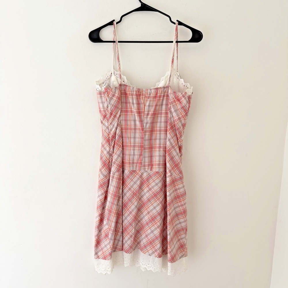 Y2K My Michelle Pink Plaid Dress Size S Eyelet Hem Ruched Bust 2000s Coquette - Picture 3 of 11